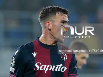 Thijs Dallinga of Bologna FC yells during the UEFA Champions League 2024/25 League Phase MD4 match between Bologna FC and AS Monaco at Stadi...