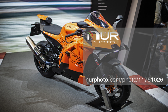 The KTM 990 RC R MY 2025 is at the 110th International Motorcycle and Accessories Exhibition 2024 at Fiera Milano Rho in Milan, Italy, on No...