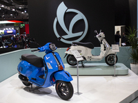 The Vespa GTS 310 is at the 110th International Motorcycle and Accessories Exhibition 2024 at Fiera Milano Rho in Milan, Italy, on November...