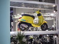 The Vespa stand is at the 110th International Motorcycle and Accessories Exhibition 2024 at Fiera Milano Rho in Milan, Italy, on November 6,...