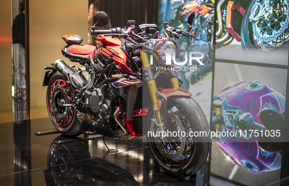 The MV Agusta Rush 1000 is at the 110th International Motorcycle and Accessories Exhibition 2024 at Fiera Milano Rho in Milan, Italy, on Nov...