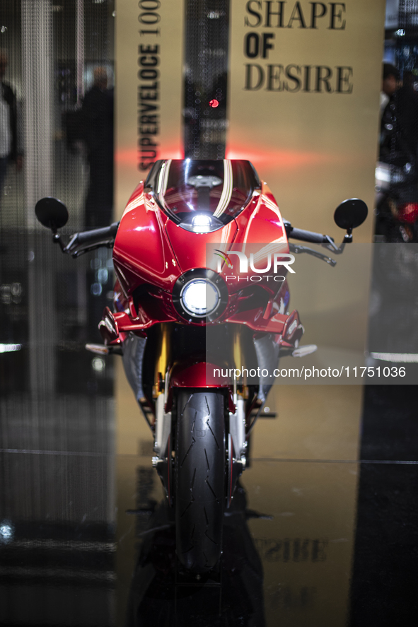 The MV Agusta Superveloce 1000 Serie Oro is at the 110th International Motorcycle and Accessories Exhibition 2024 at Fiera Milano Rho in Mil...