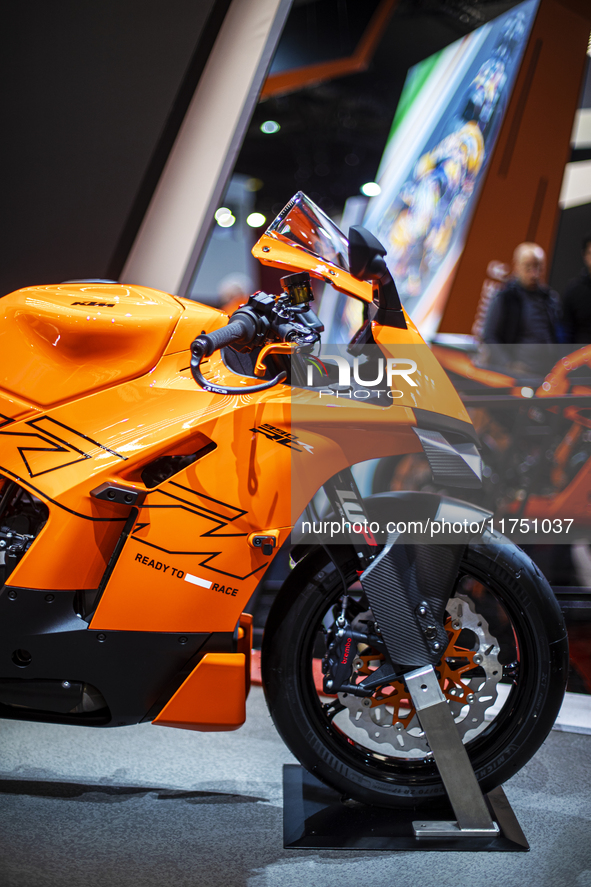 The KTM 990 RC R MY 2025 is at the 110th International Motorcycle and Accessories Exhibition 2024 at Fiera Milano Rho in Milan, Italy, on No...