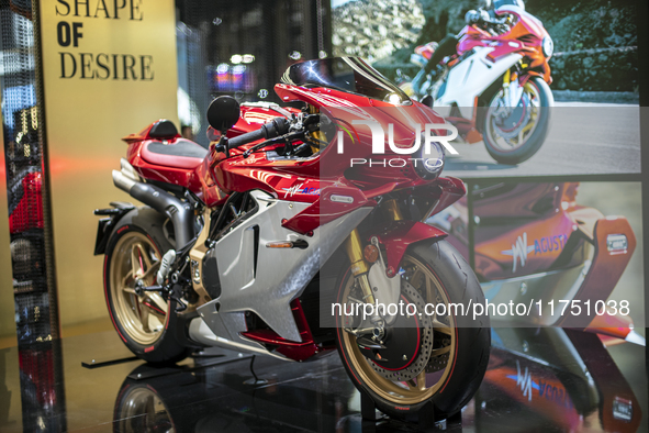 The MV Agusta Superveloce 1000 Serie Oro is at the 110th International Motorcycle and Accessories Exhibition 2024 at Fiera Milano Rho in Mil...