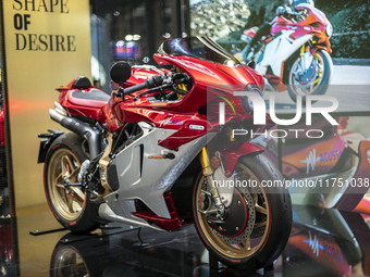 The MV Agusta Superveloce 1000 Serie Oro is at the 110th International Motorcycle and Accessories Exhibition 2024 at Fiera Milano Rho in Mil...