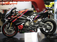 The Aprilia RS 660 Trofeo is at the 110th International Motorcycle and Accessories Exhibition 2024 at Fiera Milano Rho in Milan, Italy, on N...