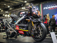 The Aprilia RSV4 X ex3ma is at the 110th International Motorcycle and Accessories Exhibition 2024 at Fiera Milano Rho in Milan, Italy, on No...