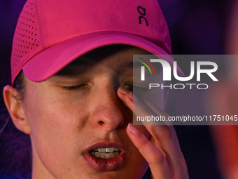 RIYADH, SAUDI ARABIA - NOVEMBER 07: Iga Swiatek of Poland during her match against Daria Kasatkina, on Day 6 of the 2024 WTA Finals, part of...