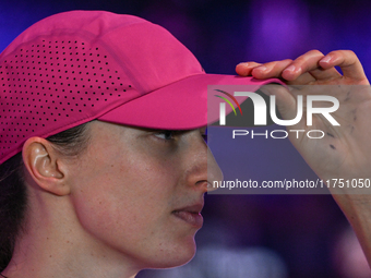 RIYADH, SAUDI ARABIA - NOVEMBER 07: Iga Swiatek of Poland during her match against Daria Kasatkina, on Day 6 of the 2024 WTA Finals, part of...