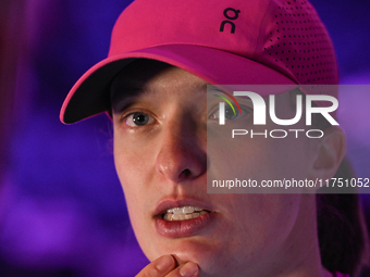 RIYADH, SAUDI ARABIA - NOVEMBER 07: Iga Swiatek of Poland during her match against Daria Kasatkina, on Day 6 of the 2024 WTA Finals, part of...