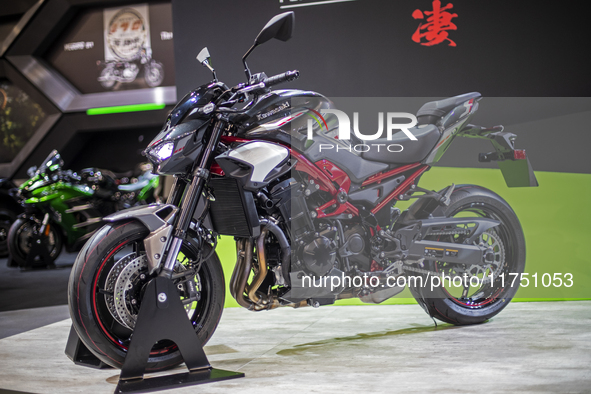 The Kawasaki Z900 MY 2025 is at the 110th International Motorcycle and Accessories Exhibition 2024 at Fiera Milano Rho in Milan, Italy, on N...