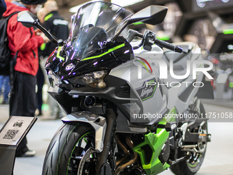 The Kawasaki HEV Ninja is at the 110th International Motorcycle and Accessories Exhibition 2024 at Fiera Milano Rho in Milan, Italy, on Nove...