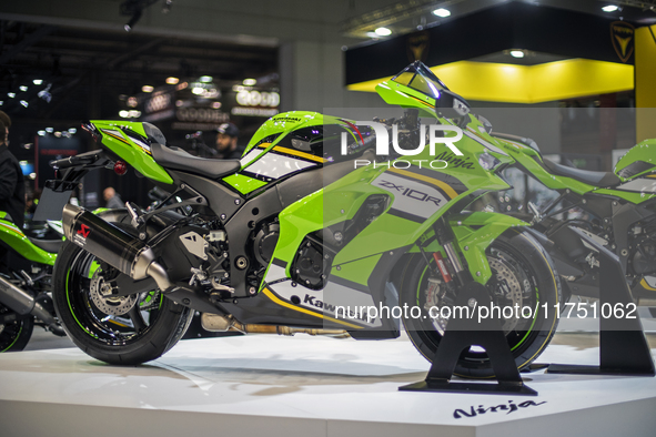 The Kawasaki ZX-10R MY 2025 is at the 110th International Motorcycle and Accessories Exhibition 2024 at Fiera Milano Rho in Milan, Italy, on...