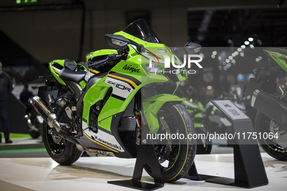 The Kawasaki ZX-10R MY 2025 is at the 110th International Motorcycle and Accessories Exhibition 2024 at Fiera Milano Rho in Milan, Italy, on...