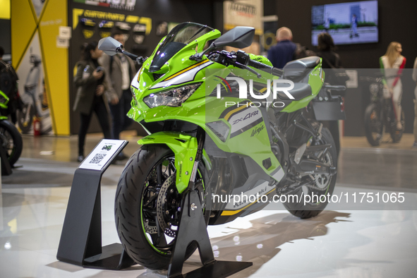 The Kawasaki ZX-4RR MY 2025 is at the 110th International Motorcycle and Accessories Exhibition 2024 at Fiera Milano Rho in Milan, Italy, on...