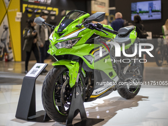 The Kawasaki ZX-4RR MY 2025 is at the 110th International Motorcycle and Accessories Exhibition 2024 at Fiera Milano Rho in Milan, Italy, on...