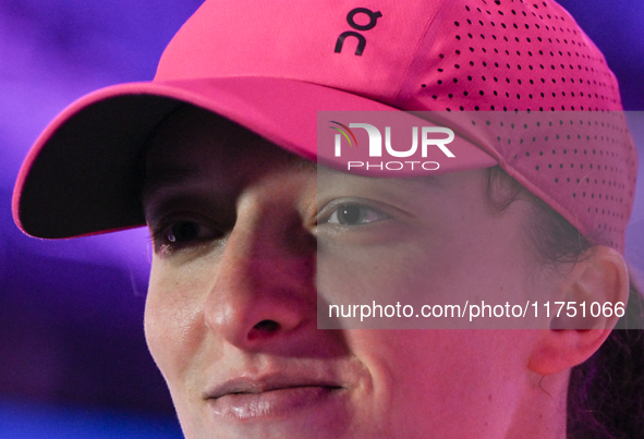 RIYADH, SAUDI ARABIA - NOVEMBER 07: Iga Swiatek of Poland during her match against Daria Kasatkina, on Day 6 of the 2024 WTA Finals, part of...