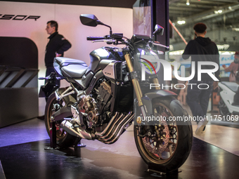 The HONDA CB 650 R e-clutch is at the 110th International Motorcycle and Accessories Exhibition 2024 at Fiera Milano Rho in Milan, Italy, on...