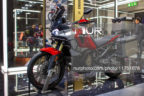 The MV Enduro Veloce is at the 110th International Motorcycle and Accessories Exhibition 2024 at Fiera Milano Rho in Milan, Italy, on Novemb...