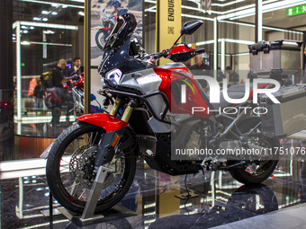 The MV Enduro Veloce is at the 110th International Motorcycle and Accessories Exhibition 2024 at Fiera Milano Rho in Milan, Italy, on Novemb...