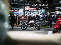 The Moto Guzzi Stelvio is at the 110th International Motorcycle and Accessories Exhibition 2024 at Fiera Milano Rho in Milan, Italy, on Nove...