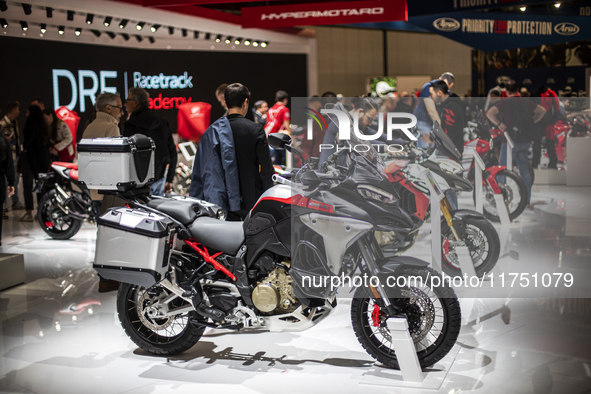 The Ducati Multistrada V4 Rally is at the 110th International Motorcycle and Accessories Exhibition 2024 at Fiera Milano Rho in Milan, Italy...