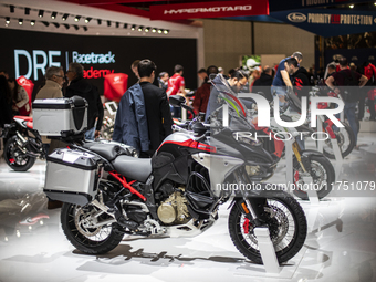 The Ducati Multistrada V4 Rally is at the 110th International Motorcycle and Accessories Exhibition 2024 at Fiera Milano Rho in Milan, Italy...