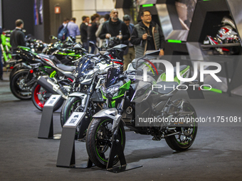 The Kawasaki Z e-1 is at the 110th International Motorcycle and Accessories Exhibition 2024 at Fiera Milano Rho in Milan, Italy, on November...