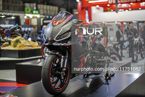 The Aprilia Kit RS 457 Trofeo is at the 110th International Motorcycle and Accessories Exhibition 2024 at Fiera Milano Rho in Milan, Italy,...