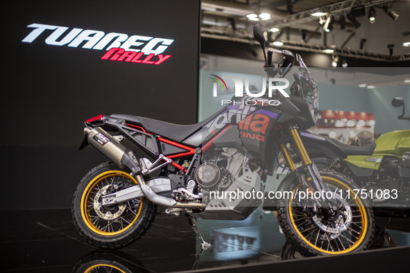 The Aprilia Tuareg Rally takes place at the 110th International Motorcycle and Accessories Exhibition 2024 at Fiera Milano Rho in Milan, Ita...