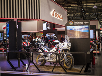 The Honda Africa Twin is at the 110th International Motorcycle and Accessories Exhibition 2024 at Fiera Milano Rho in Milan, Italy, on Novem...