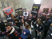 Protesters hold a placard that reads ''Stop taxing!'', ''No to taxation of horse-race betting!'' and ''Let's save the horse! our jobs and ou...