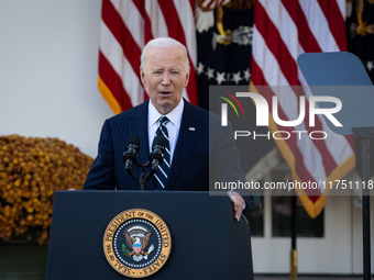 President Joe Biden addresses the nation about the results of the 2024 presidential election at the White House in Washington, DC, on Novemb...