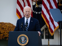 President Joe Biden addresses the nation about the results of the 2024 presidential election at the White House in Washington, DC, on Novemb...