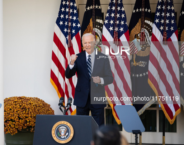 President Joe Biden addresses the nation about the results of the 2024 presidential election at the White House in Washington, DC, on Novemb...