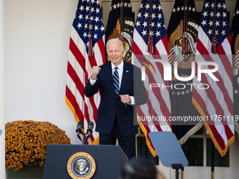 President Joe Biden addresses the nation about the results of the 2024 presidential election at the White House in Washington, DC, on Novemb...