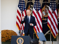 President Joe Biden addresses the nation about the results of the 2024 presidential election at the White House in Washington, DC, on Novemb...