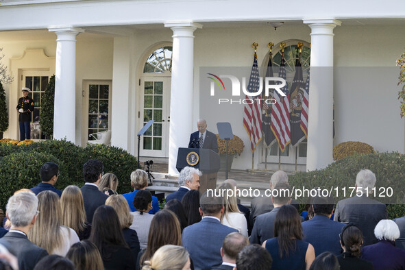 In Washington, DC, on November 7, 2024, President Joe Biden addresses the nation on the election outcome and a peaceful transfer of power in...