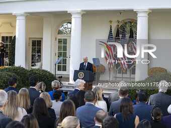 In Washington, DC, on November 7, 2024, President Joe Biden addresses the nation on the election outcome and a peaceful transfer of power in...