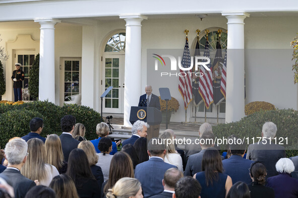 In Washington, DC, on November 7, 2024, President Joe Biden addresses the nation on the election outcome and a peaceful transfer of power in...