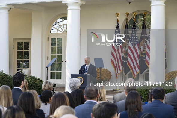 In Washington, DC, on November 7, 2024, President Joe Biden addresses the nation on the election outcome and a peaceful transfer of power in...