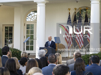 In Washington, DC, on November 7, 2024, President Joe Biden addresses the nation on the election outcome and a peaceful transfer of power in...