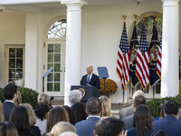 In Washington, DC, on November 7, 2024, President Joe Biden addresses the nation on the election outcome and a peaceful transfer of power in...