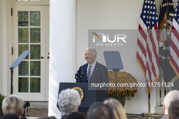 In Washington, DC, on November 7, 2024, President Joe Biden addresses the nation on the election outcome and a peaceful transfer of power in...