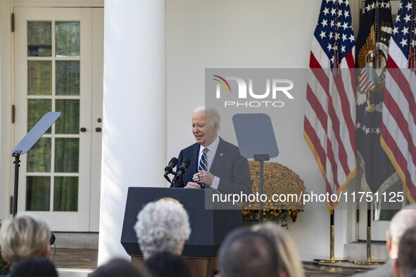 In Washington, DC, on November 7, 2024, President Joe Biden addresses the nation on the election outcome and a peaceful transfer of power in...