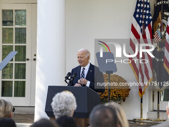 In Washington, DC, on November 7, 2024, President Joe Biden addresses the nation on the election outcome and a peaceful transfer of power in...