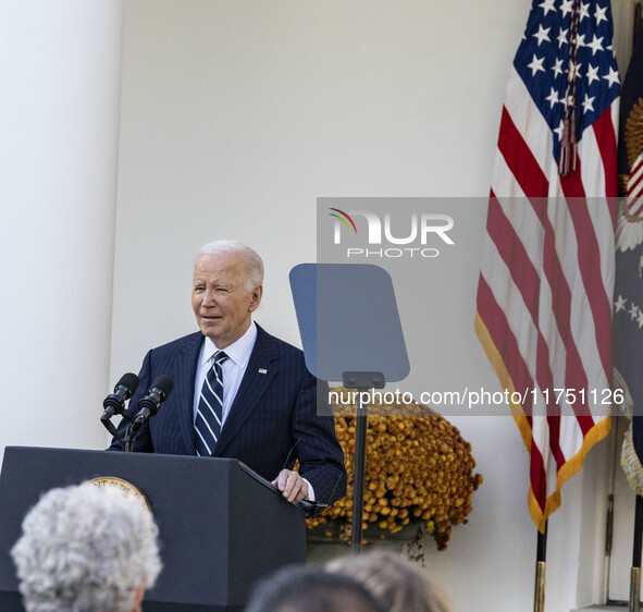 In Washington, DC, on November 7, 2024, President Joe Biden addresses the nation on the election outcome and a peaceful transfer of power in...