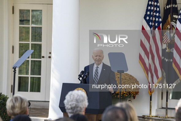 In Washington, DC, on November 7, 2024, President Joe Biden addresses the nation on the election outcome and a peaceful transfer of power in...