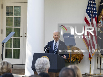 In Washington, DC, on November 7, 2024, President Joe Biden addresses the nation on the election outcome and a peaceful transfer of power in...