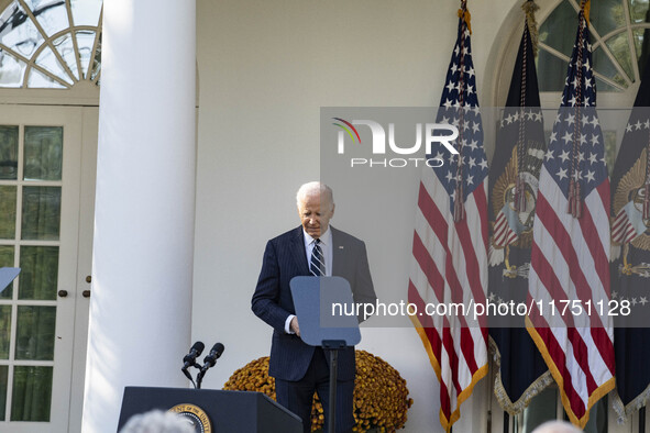 In Washington, DC, on November 7, 2024, President Joe Biden addresses the nation on the election outcome and a peaceful transfer of power in...